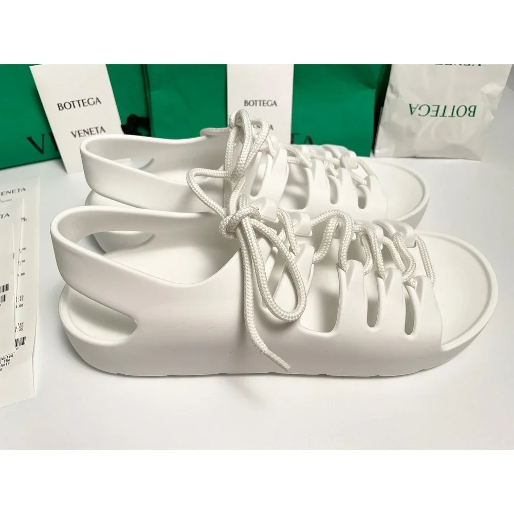 Bottega Veneta Men's 667220 White Lace-up open sandals shoe, sz 40